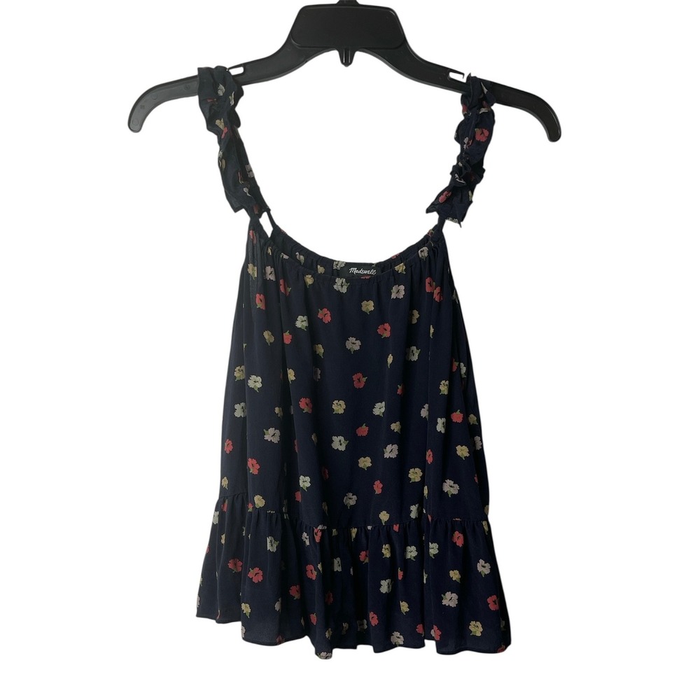 Madewell Floral Silk Strap Cami Top Ruffle Sleeveless Casual Blouse Size 4